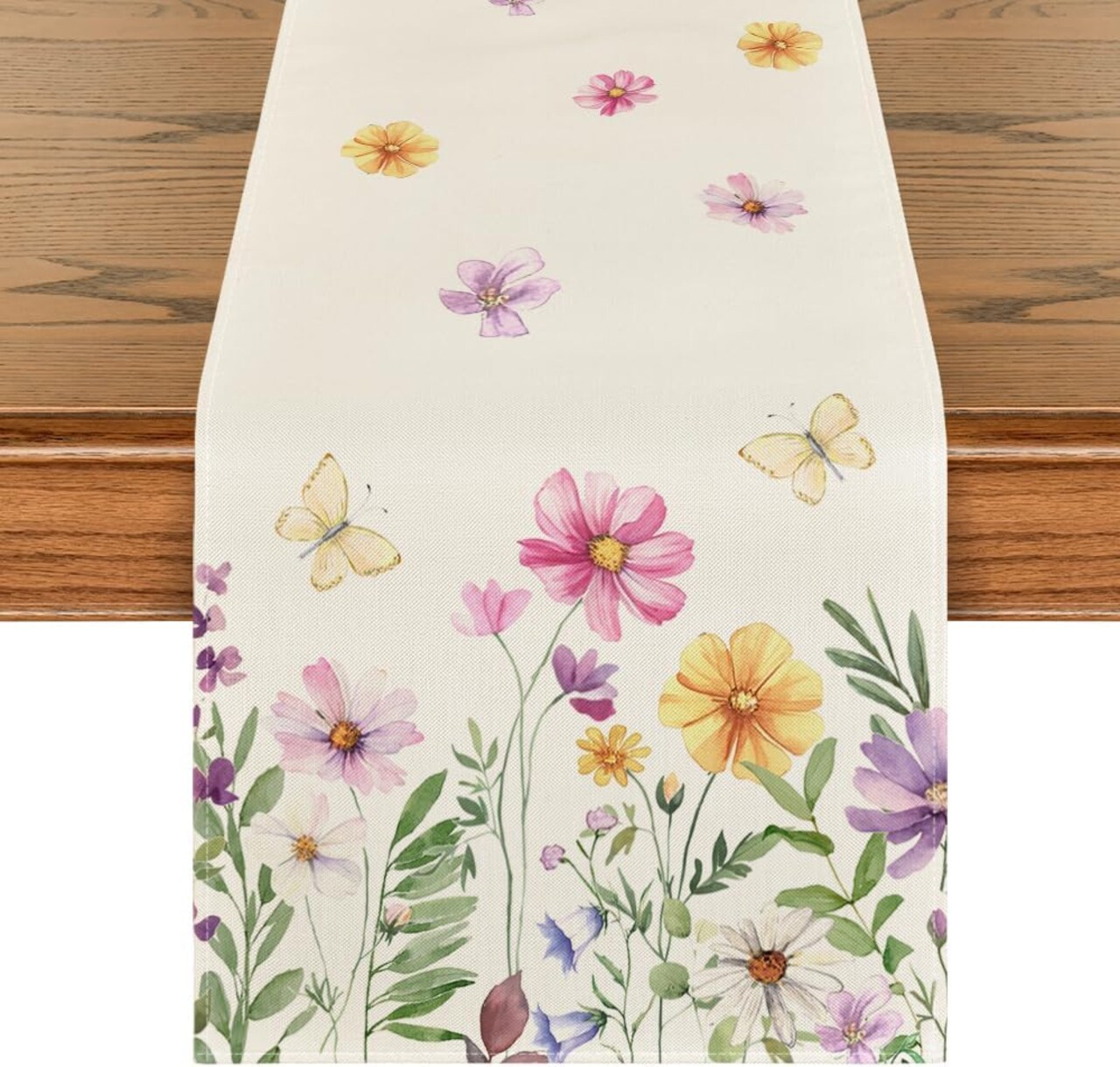 Flowers Butterfly Spring Table Runner, Seasonal Summer Kitchen Dining Table Decoration for Home Party Decor 13x72 Inch